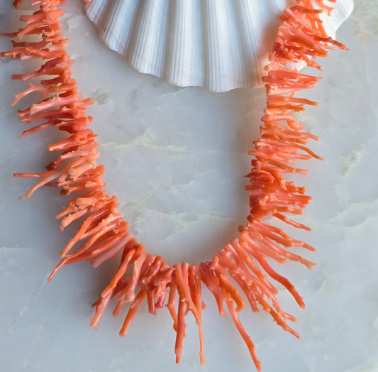 Vintage Mid Century Pink Coral Branch Necklace