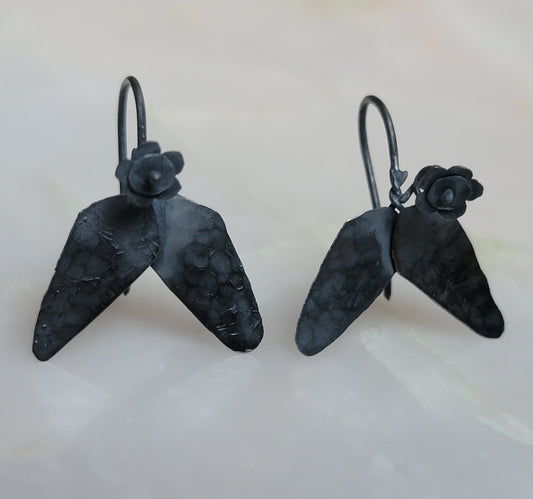 Baby Myrtle "Funerary Wreath" Earrings in Oxidized Silver