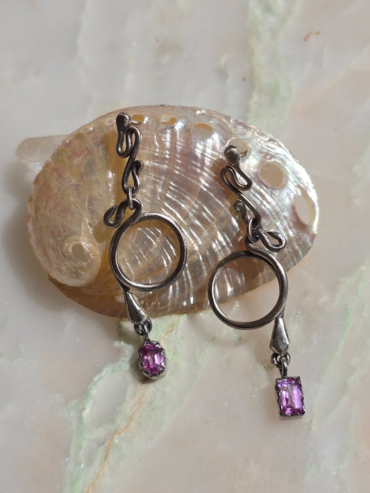 Eternal Serpent Silver and Pink Sapphire Earrings