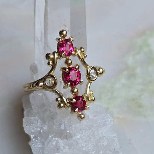 Maraschino Spinel and Diamond Navette Ring