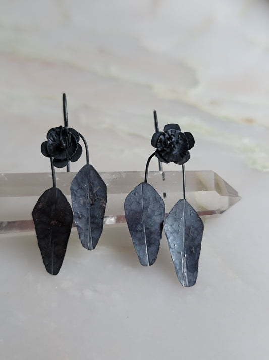 Mini Myrtle "Funerary Wreath" Earrings in Oxidized Silver