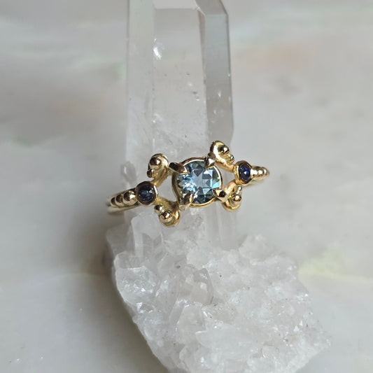 Morning Glory Santa Maria Aquamarine and Vintage Sapphire Ring