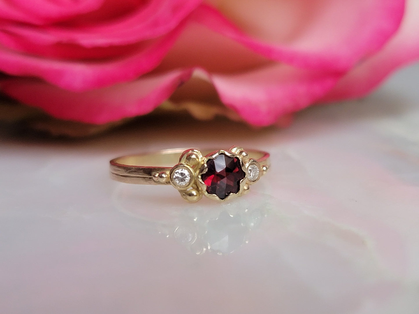 Peony Bud Antique Bohemian Garnet Ring
