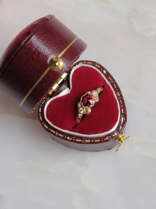 Peony Bud Antique Bohemian Garnet Ring