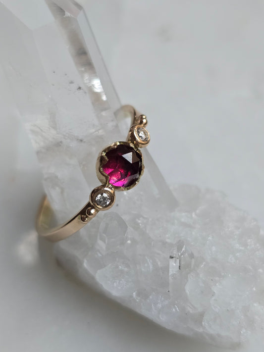 Raspberry Jam Rhodolite Garnet and Diamond Ring