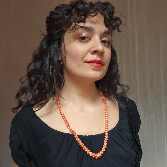 Antique Edwardian Carved Momo Coral Dogbone Necklace