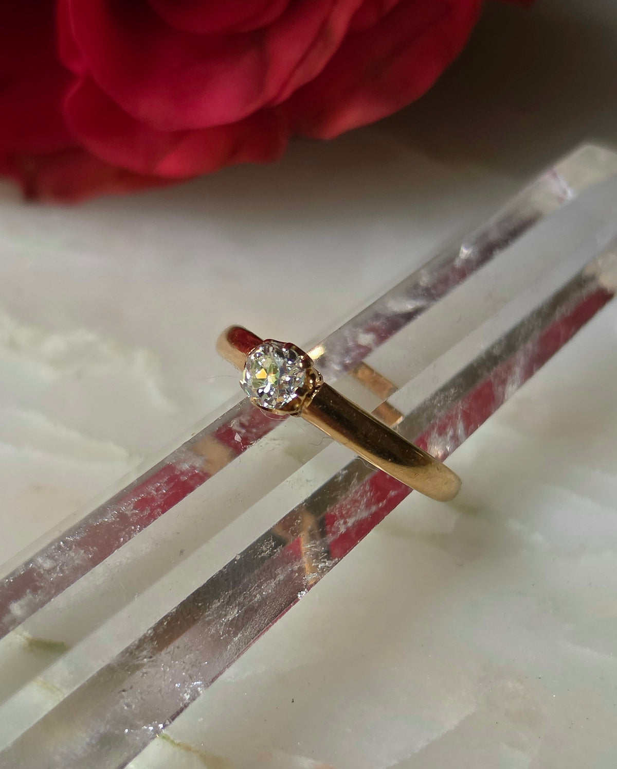Antique Victorian Old Mine Cut Diamond Solitaire Ring