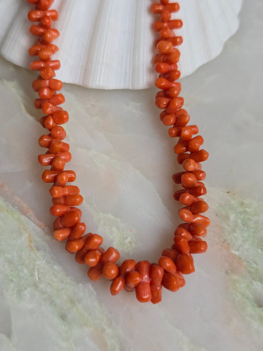 Antique Victorian Carved Mediterranean Coral Dogbone Necklace
