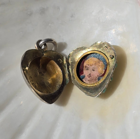 Antique Victorian Turquoise Pave Heart Locket