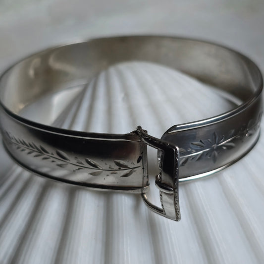 Vintage Victorian Revival Silver Buckle Bracelet
