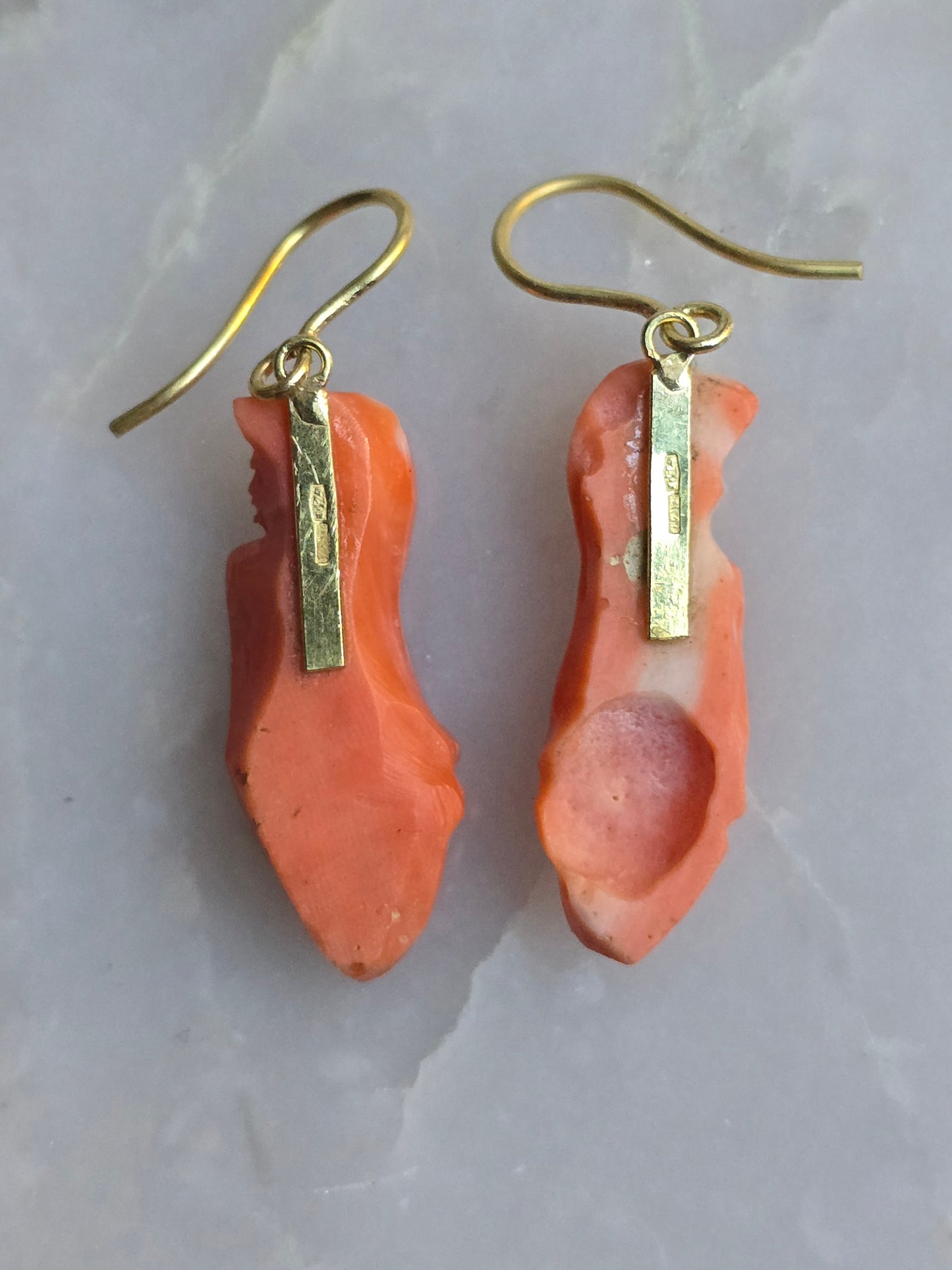 Antique Carved Coral Sphinx and Mask Earrings