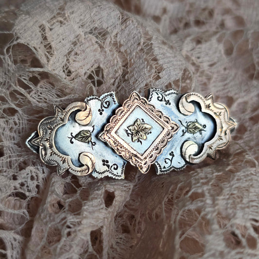 Antique Victorian Silver And Two Tone Gold Sweetheart Pin