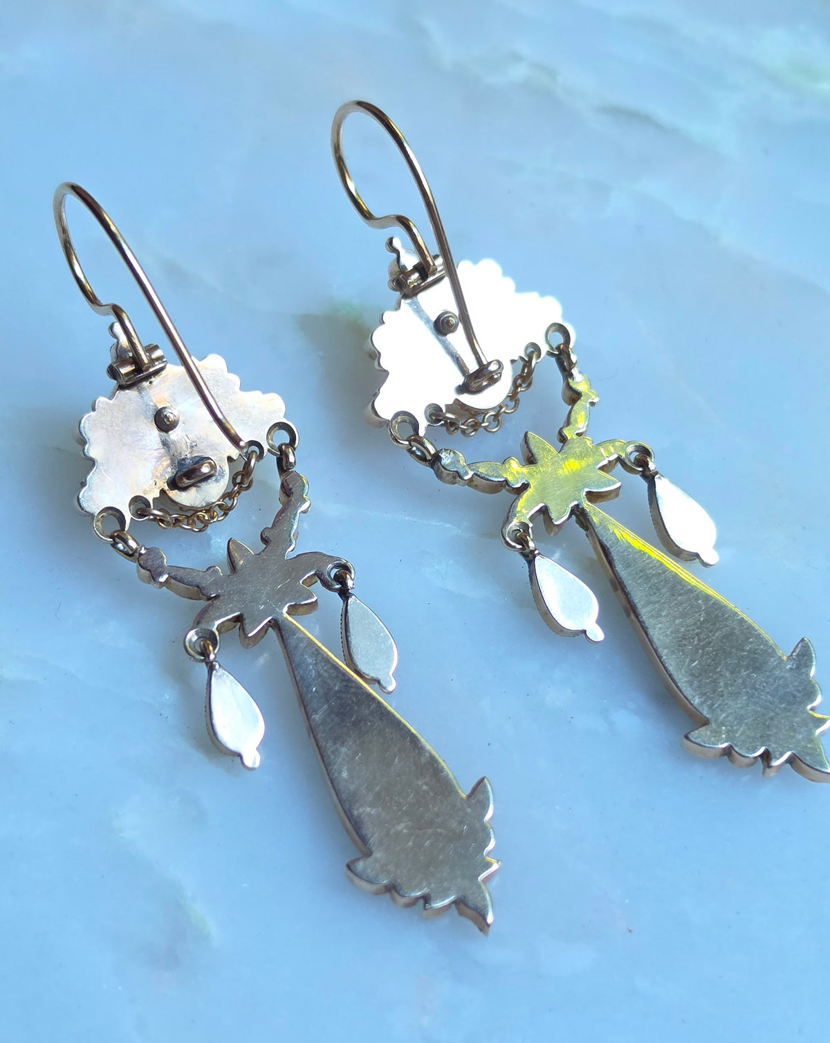 Antique Victorian Onyx and Seed Pearl Chandelier Earrings