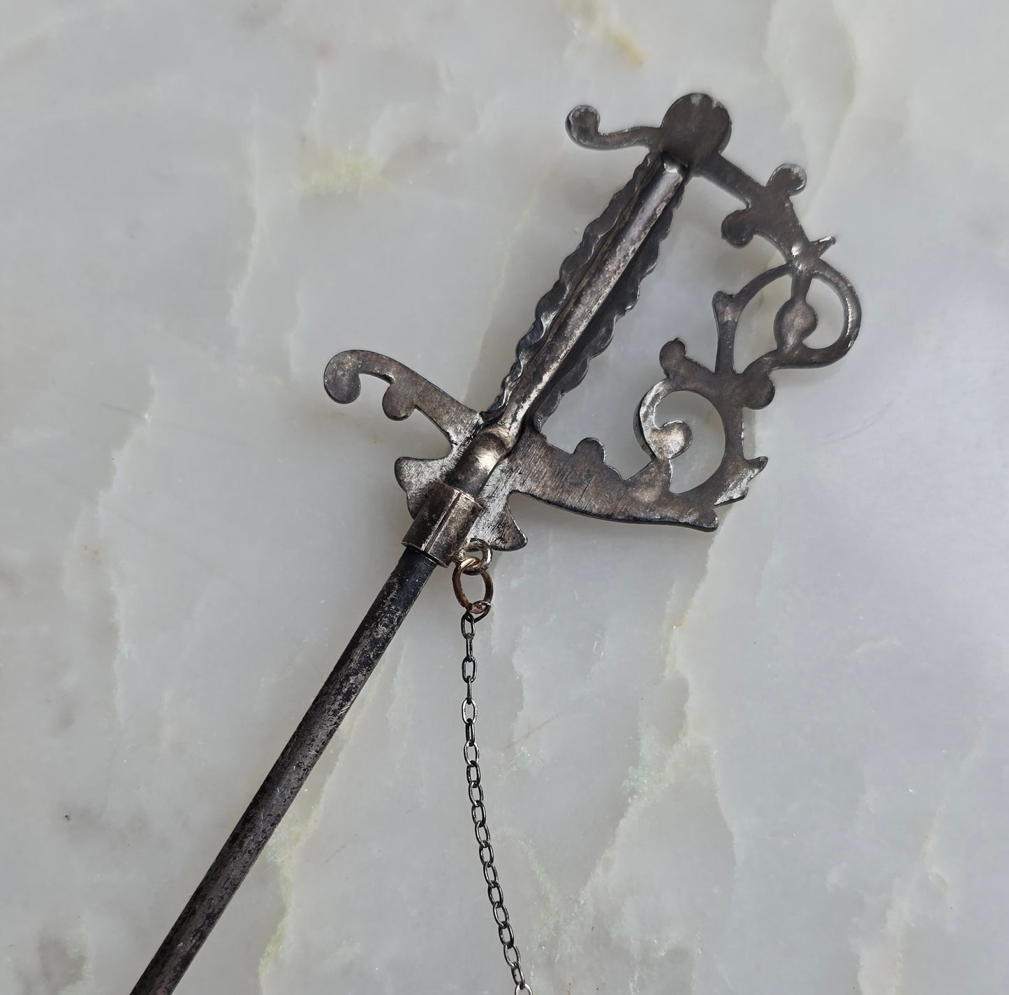 Antique Edwardian Silver Sword Jabot Pin