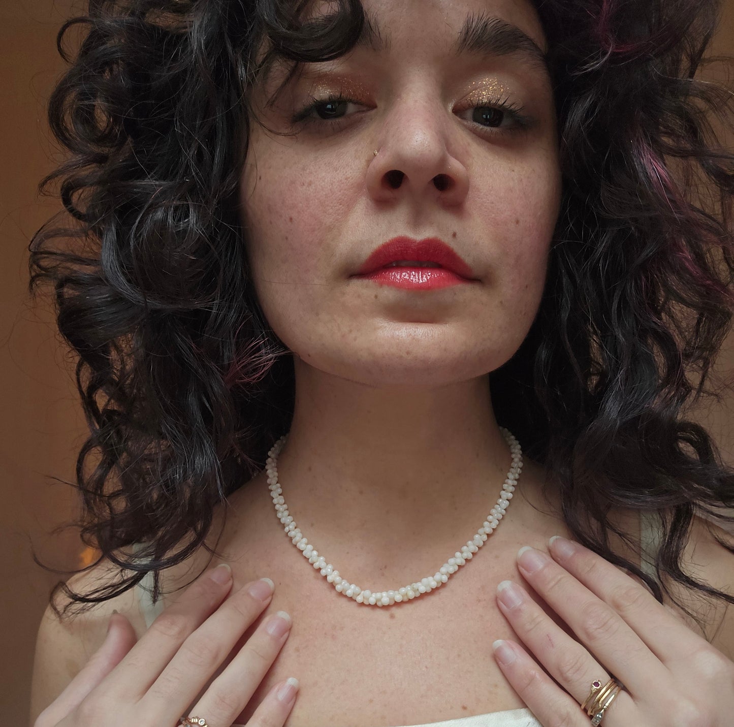 Antique Victorian Angel Skin Coral "Dogbone" Necklace