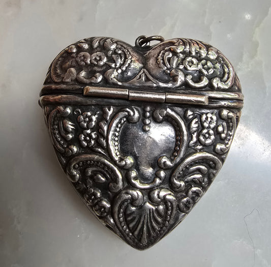 Antique Silver Repousse Heart Keepsake Pendant