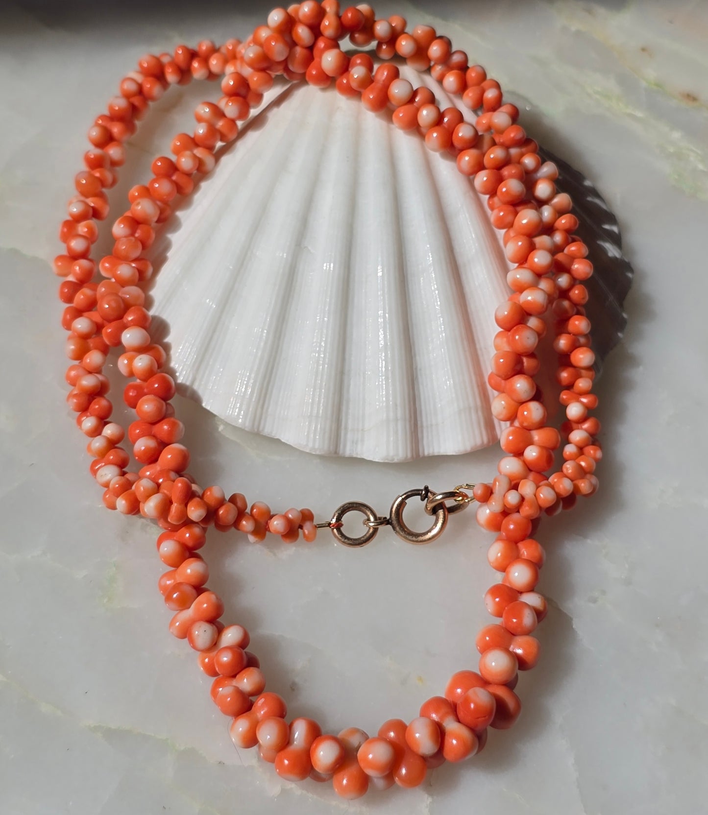 Antique Edwardian Carved Momo Coral Dogbone Necklace