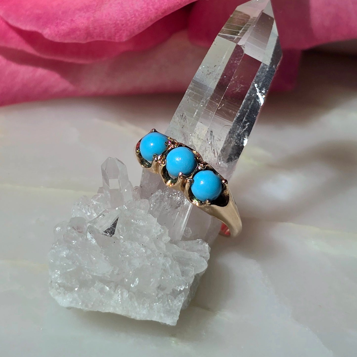 Antique Victorian Rose Gold Persian Turquoise Trinity Ring