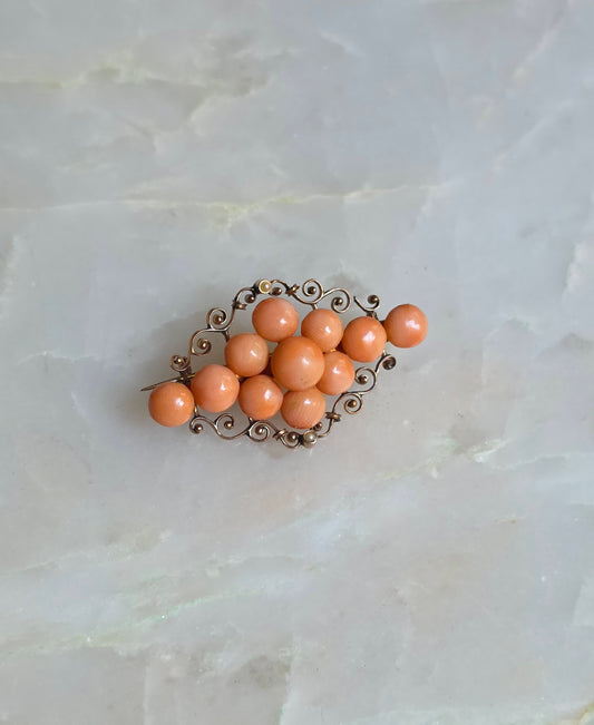 Antique German 8k Gold Coral Cluster Pin
