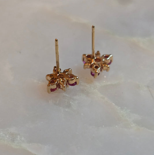 Vintage Ruby and Diamond Blossom Earrings