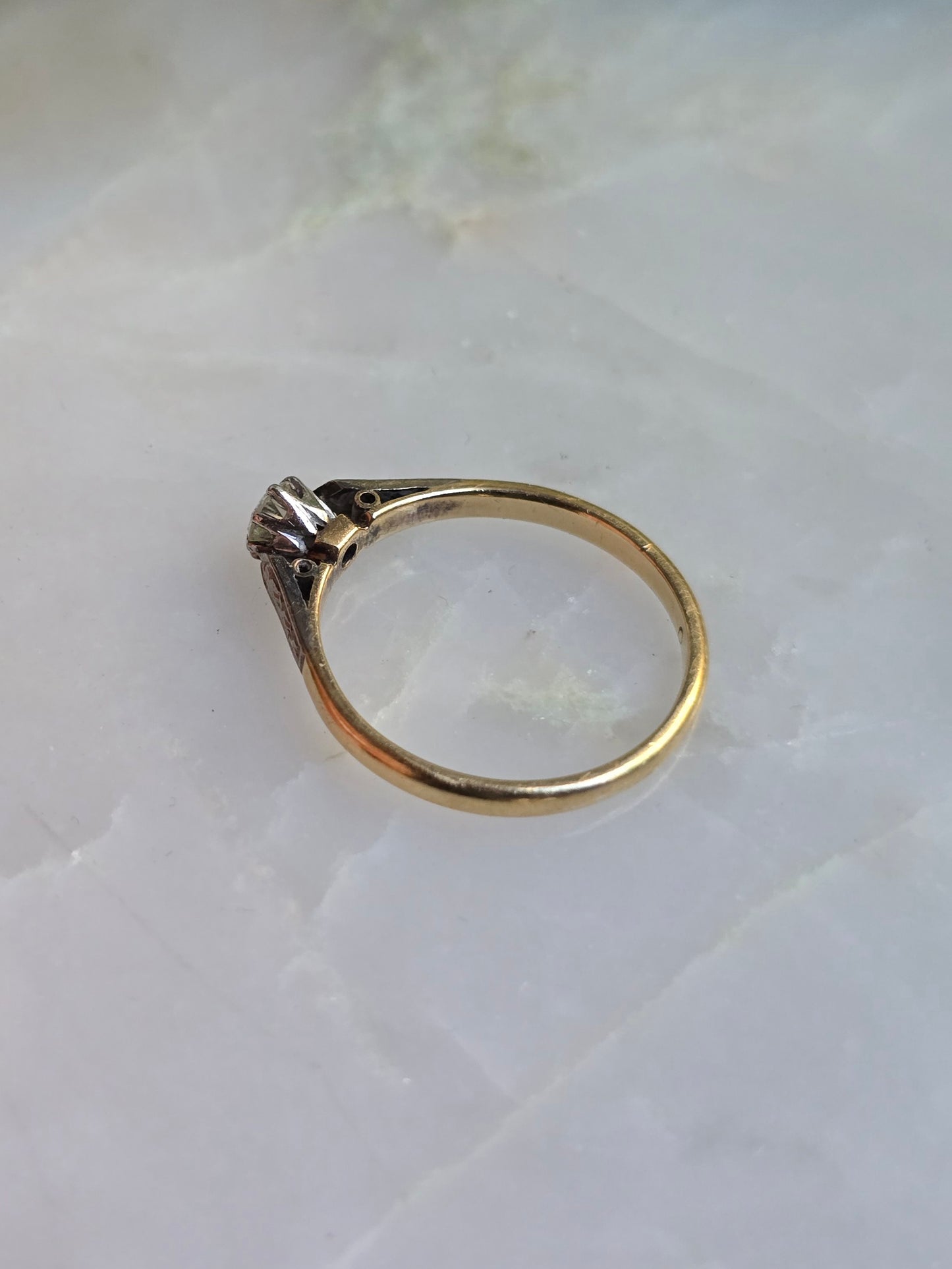 Antique British Deco 18k and Platinum Diamond Solitaire Ring