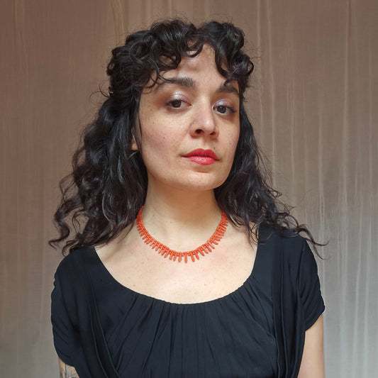 Antique Victorian Carved Mediterranean Coral "Pickets and Berries" Necklace