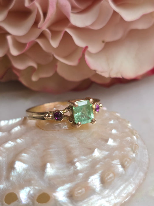 Venus Seafoam Tourmaline and Ruby Ring