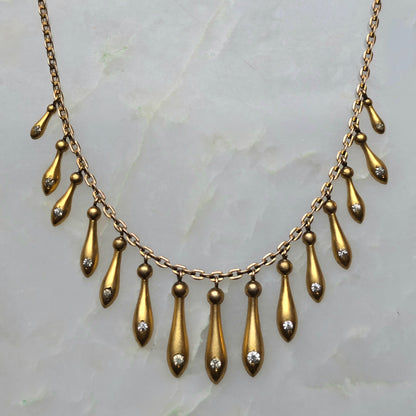 Antique Victorian Gold Fill and Paste Etruscan Revival Fringe Necklace