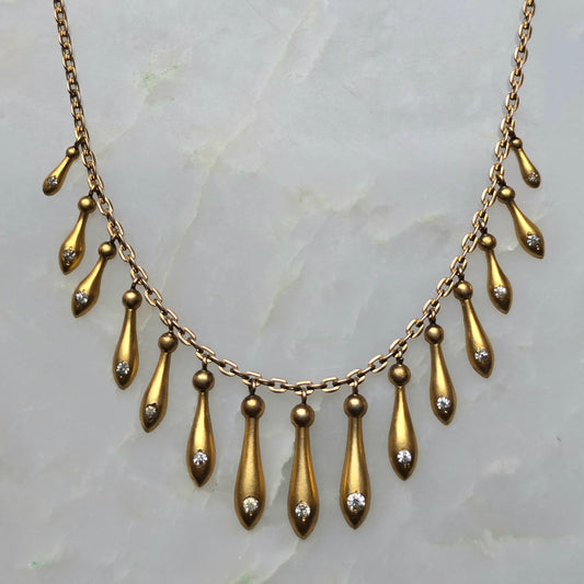 Antique Victorian Gold Fill and Paste Etruscan Revival Fringe Necklace