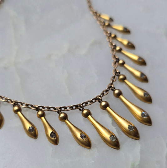 Antique Victorian Gold Fill and Paste Etruscan Revival Fringe Necklace