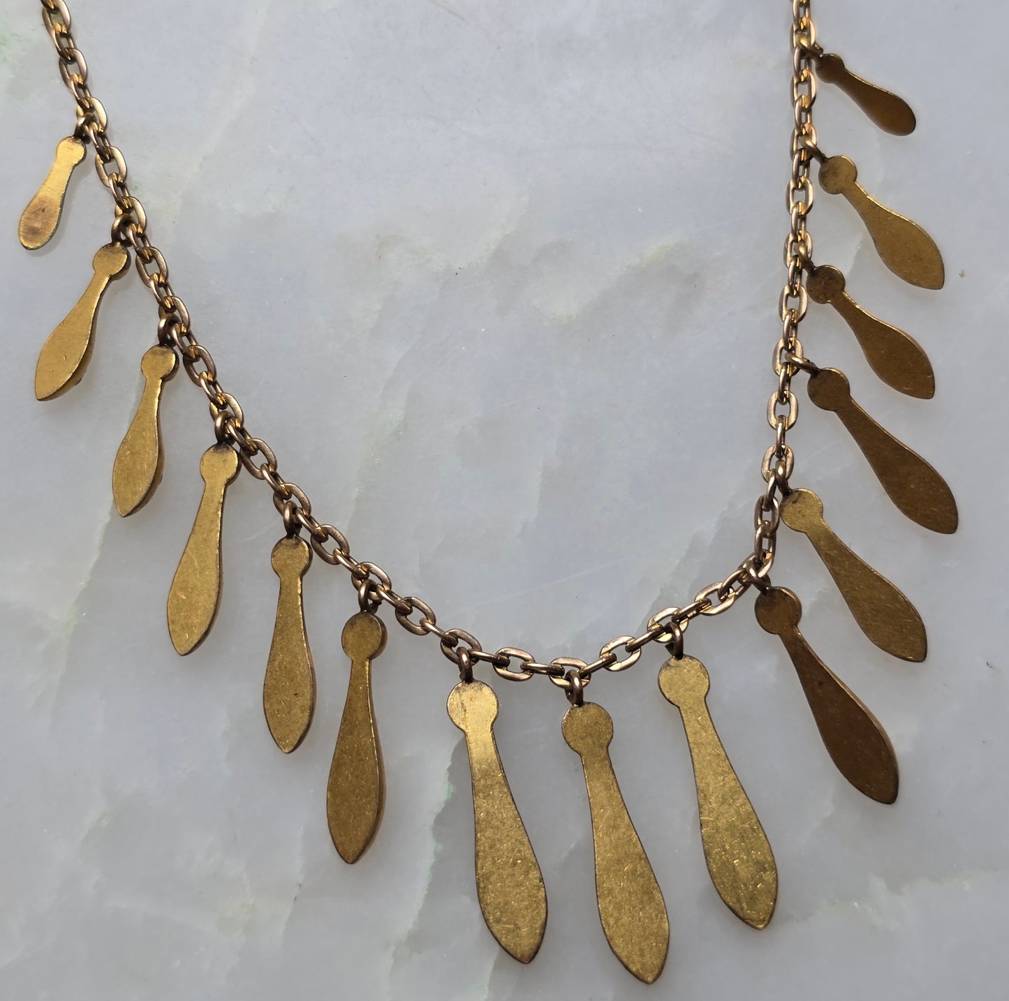Antique Victorian Gold Fill and Paste Etruscan Revival Fringe Necklace