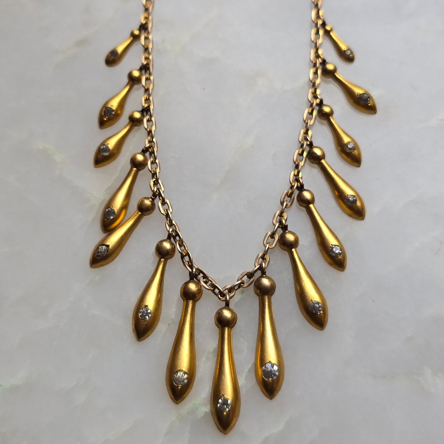 Antique Victorian Gold Fill and Paste Etruscan Revival Fringe Necklace