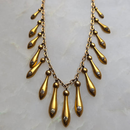 Antique Victorian Gold Fill and Paste Etruscan Revival Fringe Necklace