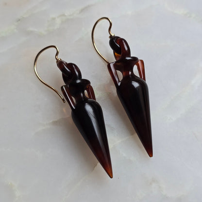 Antique Victorian Carved Tortoiseshell Amphora Earrings