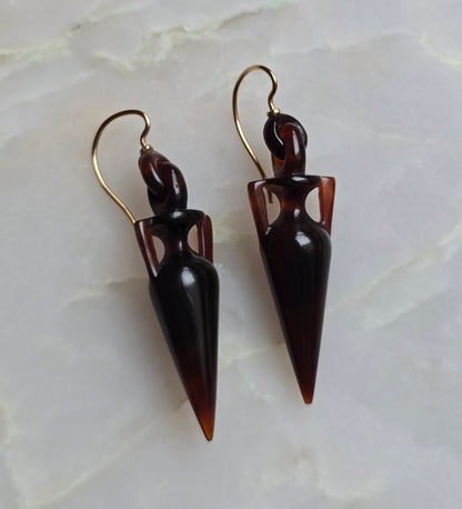 Antique Victorian Carved Tortoiseshell Amphora Earrings