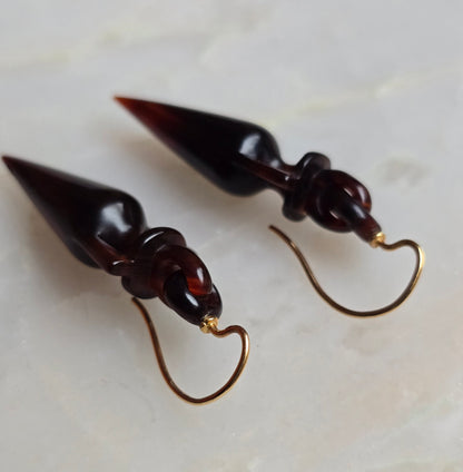 Antique Victorian Carved Tortoiseshell Amphora Earrings
