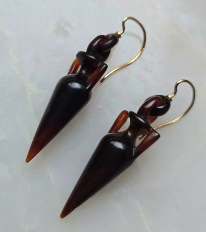 Antique Victorian Carved Tortoiseshell Amphora Earrings