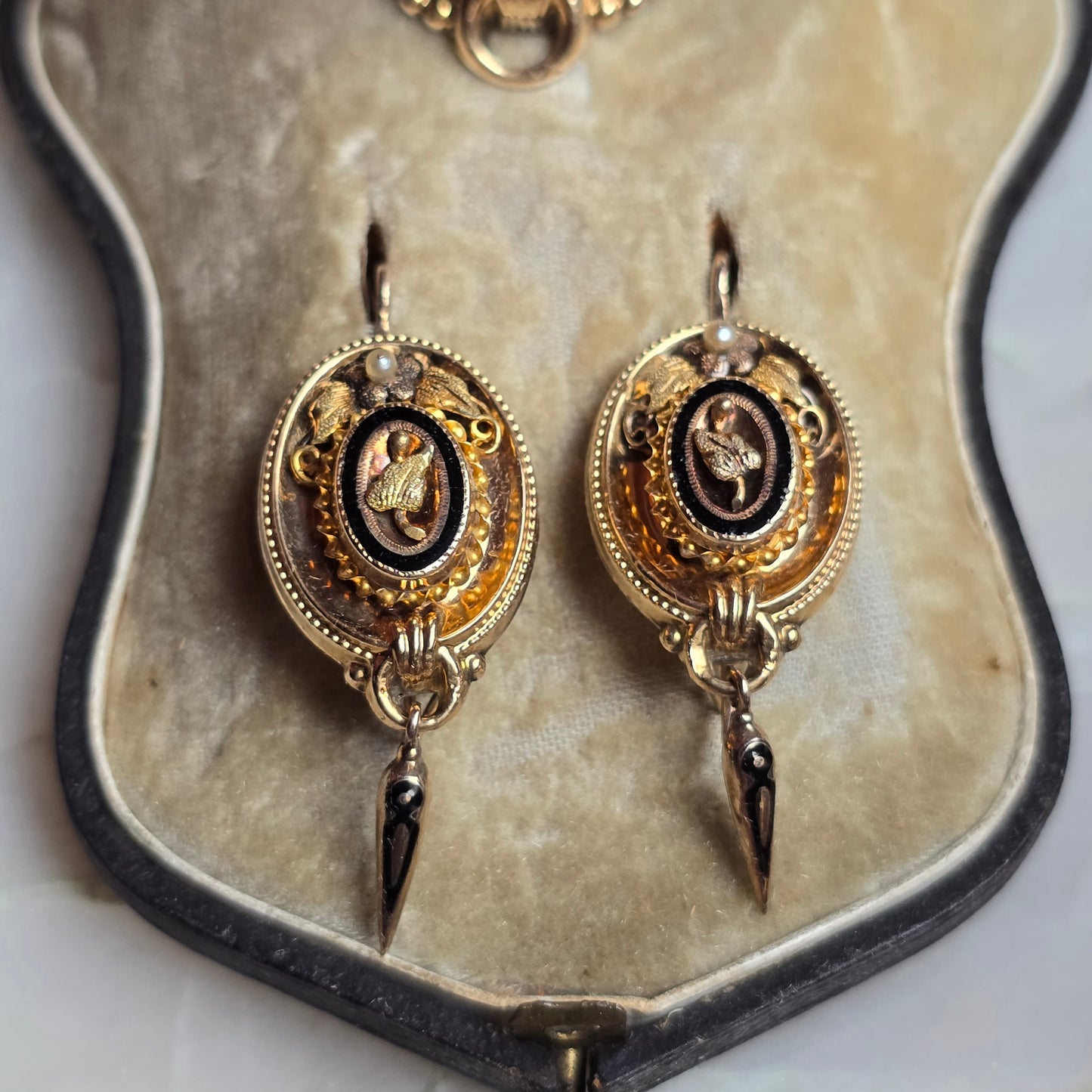 Antique Victorian Enameled Mourning Demi-Parure