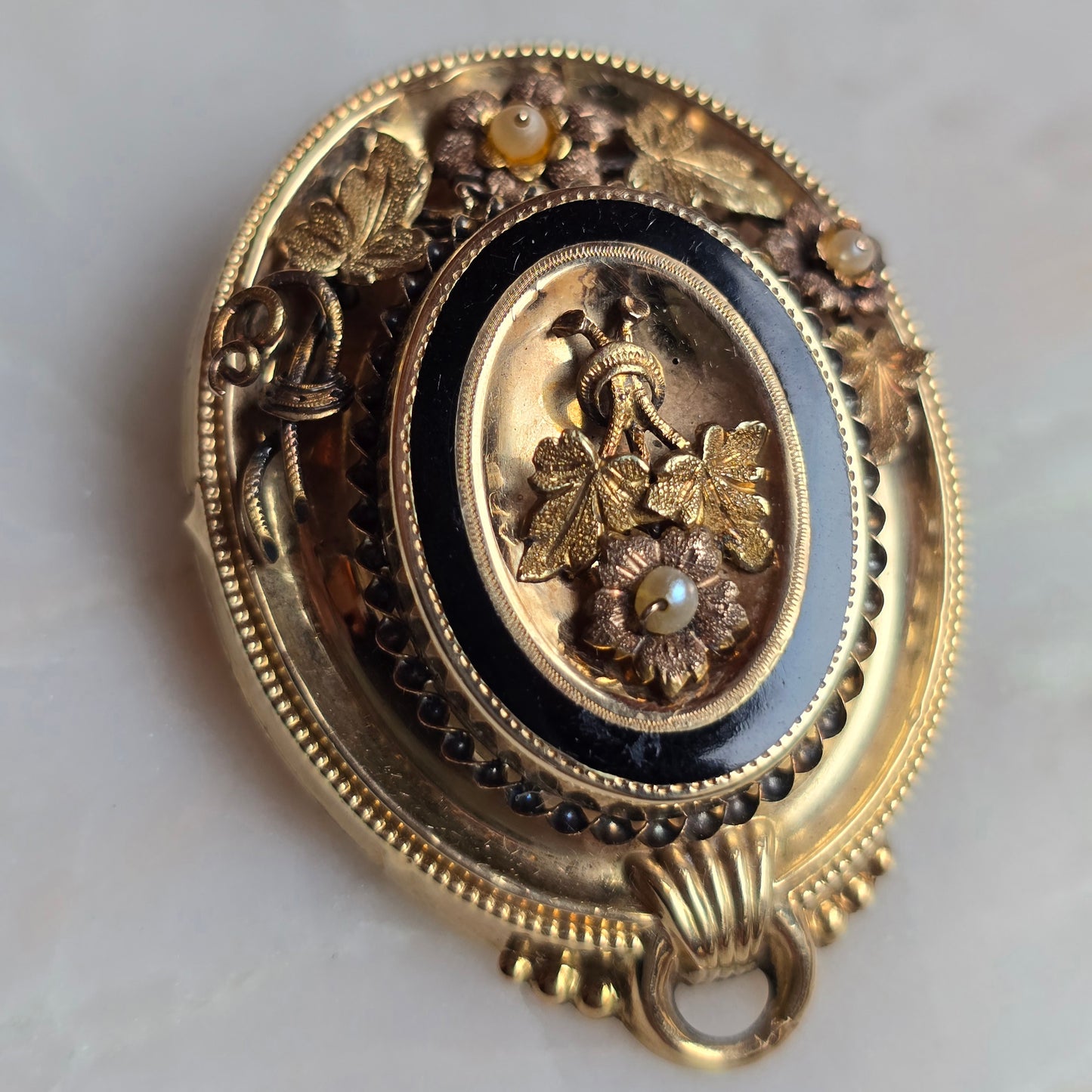 Antique Victorian Enameled Mourning Demi-Parure