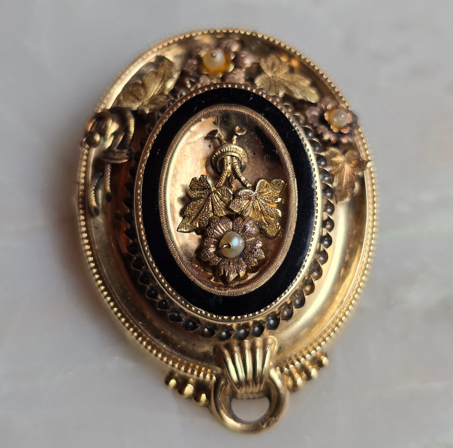 Antique Victorian Enameled Mourning Demi-Parure