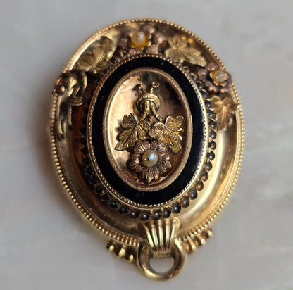 Antique Victorian Enameled Mourning Demi-Parure