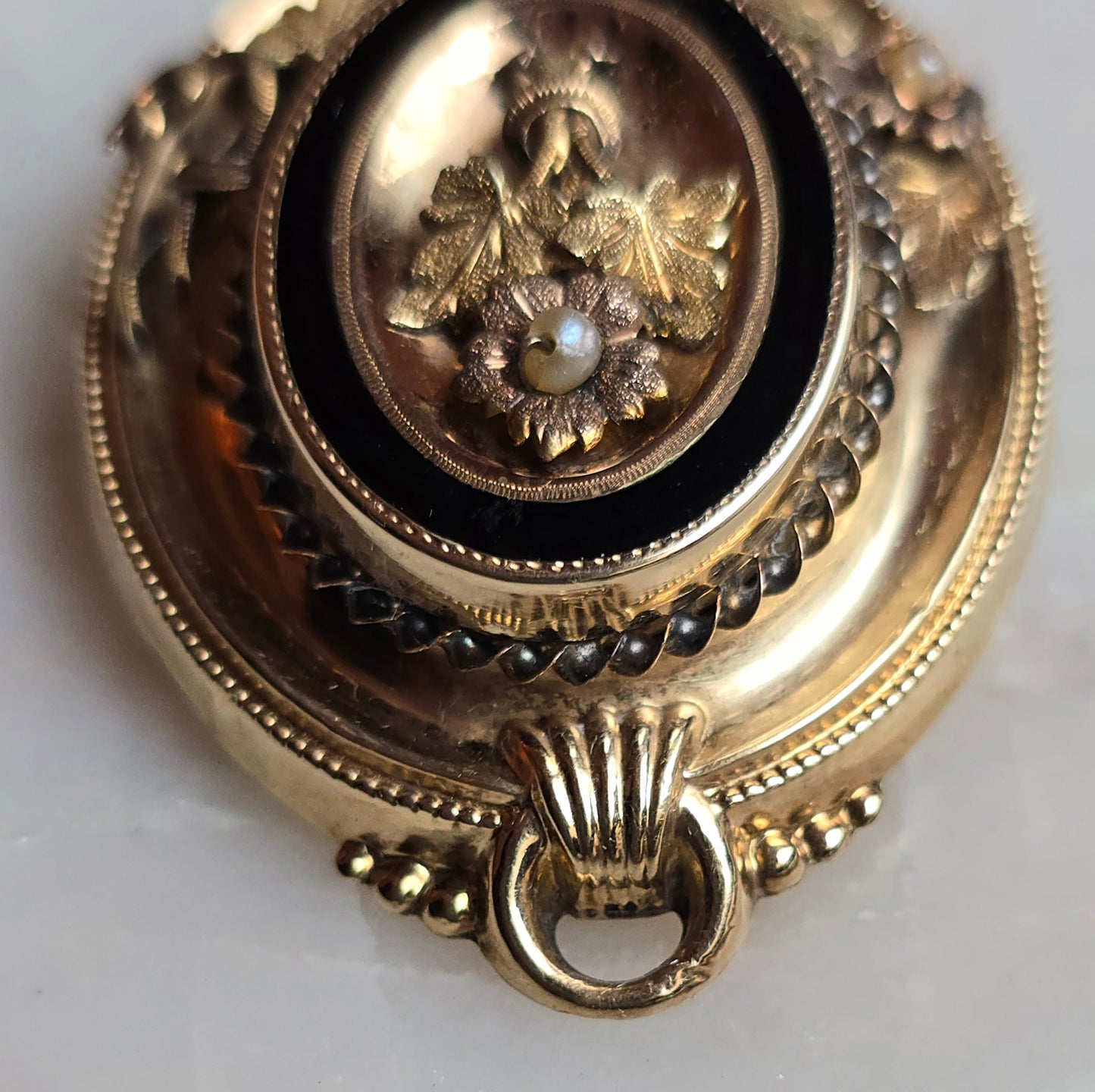Antique Victorian Enameled Mourning Demi-Parure