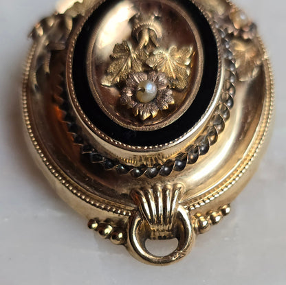 Antique Victorian Enameled Mourning Demi-Parure