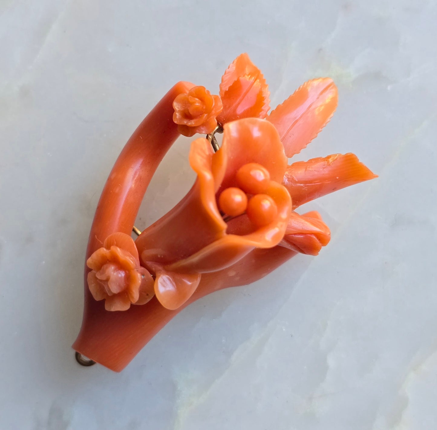 Antique Carved Coral Calla Lily Pin/Pendant