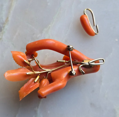 Antique Carved Coral Calla Lily Pin/Pendant