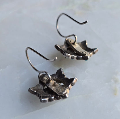 Antique Austro-Hungarian Silver, Turquoise and Pearl Star Earrings