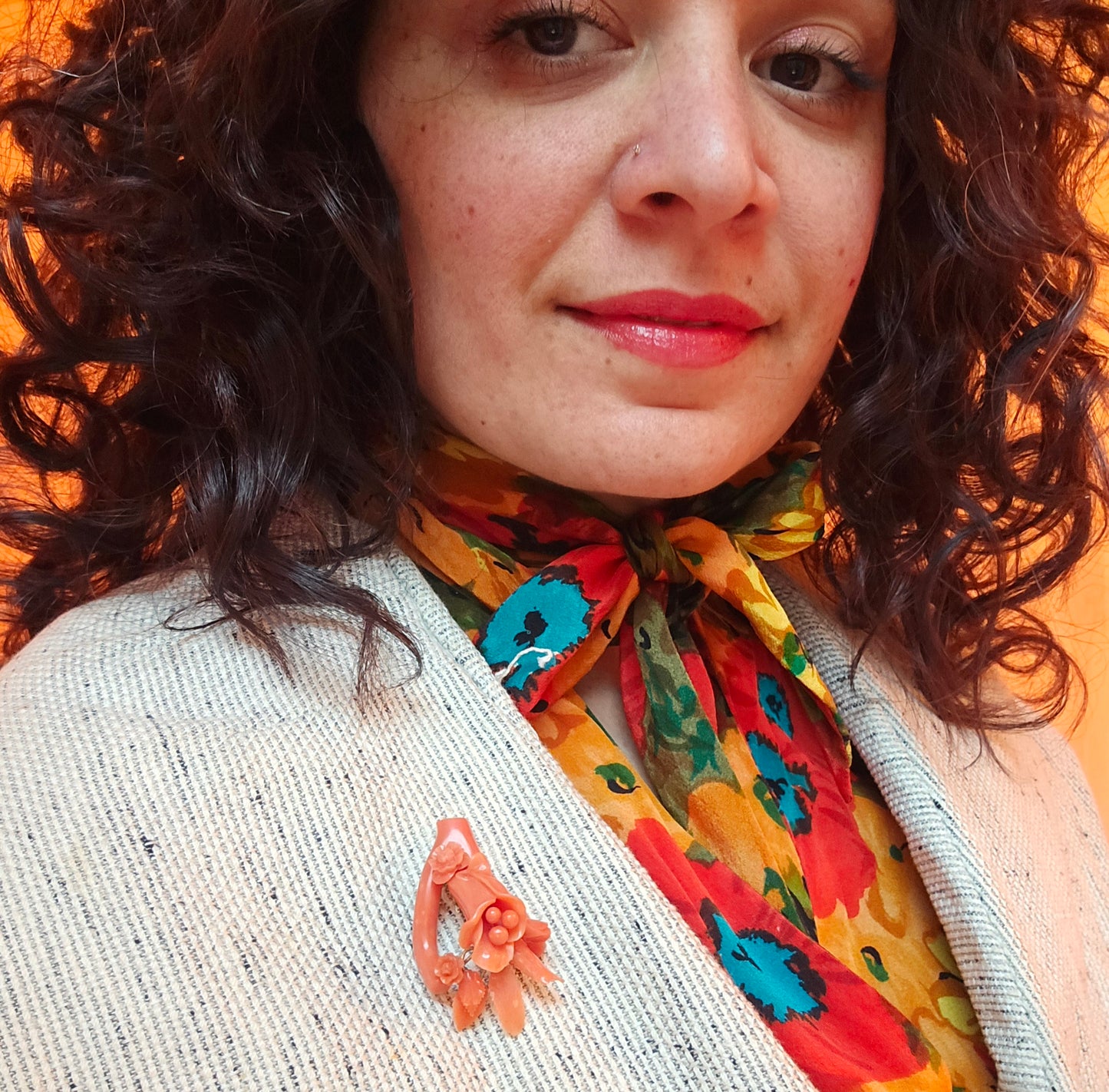 Antique Carved Coral Calla Lily Pin/Pendant