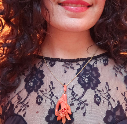 Antique Carved Coral Calla Lily Pin/Pendant