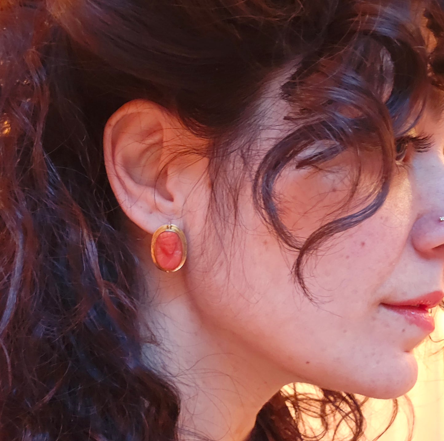 Antique Georgian Carved Coral Cameo Earrings