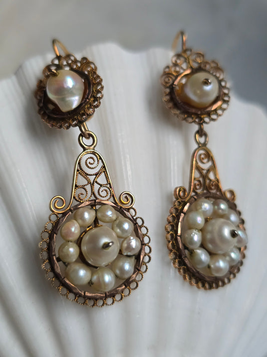 Antique Victorian Natural Pearl Day-To-Night Earrings